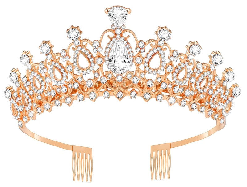 Queenship Tiara Crown for Women, Queen Tiara for Birthday Prom Bridal Party Custome Rose - Image 1